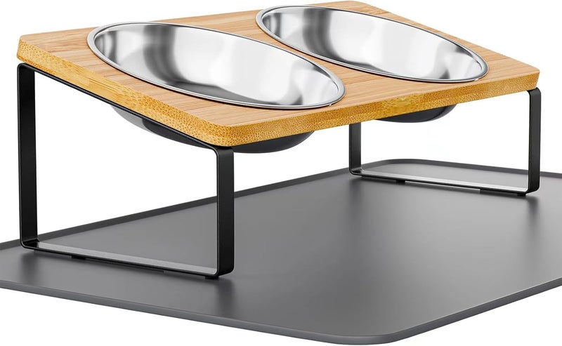 Summark Elevated Whisker Friendly Cat Bowls, 15 Tilted Stand Anti Vomiting Raised Dishes for Food and Water, Stainless Steel Bowls for Cats and Puppy - Image 1